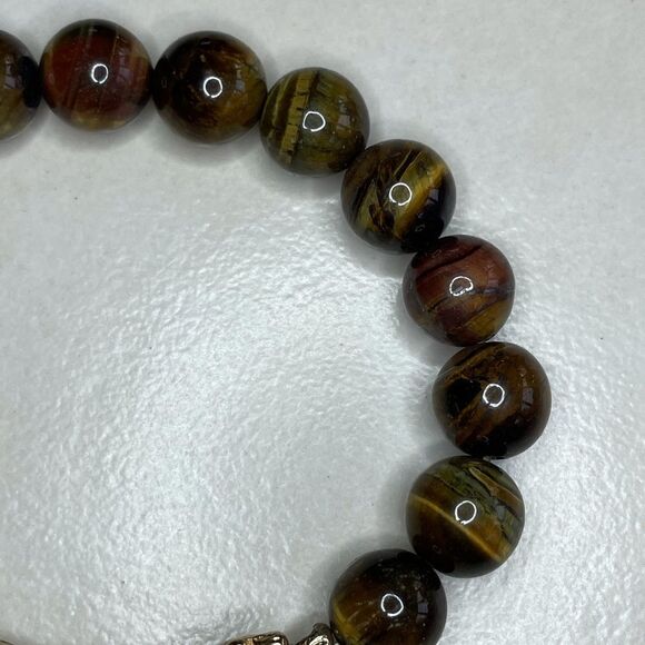 Tigers Eye Beaded Gold Tone Branch Stretch Bracelet 7in - Picture 2 of 7